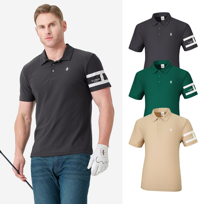 빌트모아 남성 여름 골프웨어 프린트 배색 폴로 반팔 카라 티셔츠