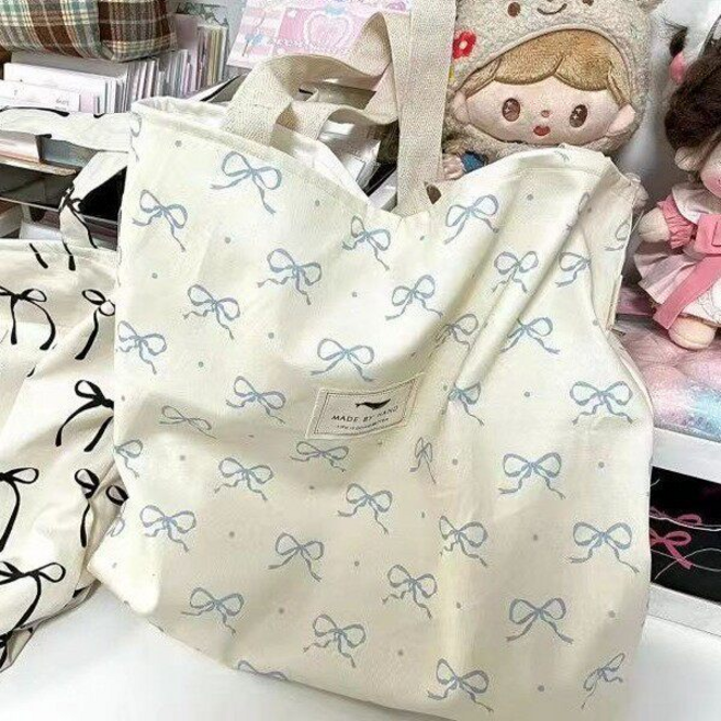 韓風蝴蝶結帆布包 學生復古大容量手提單肩包