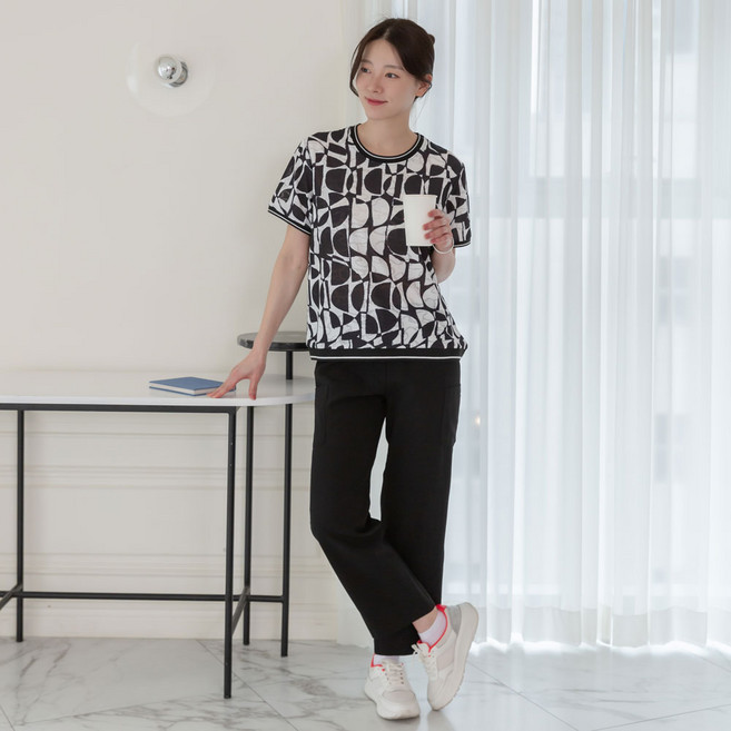 여성 여름 자카드 인견 밴딩 반팔 티셔츠 빅사이즈 엄마옷