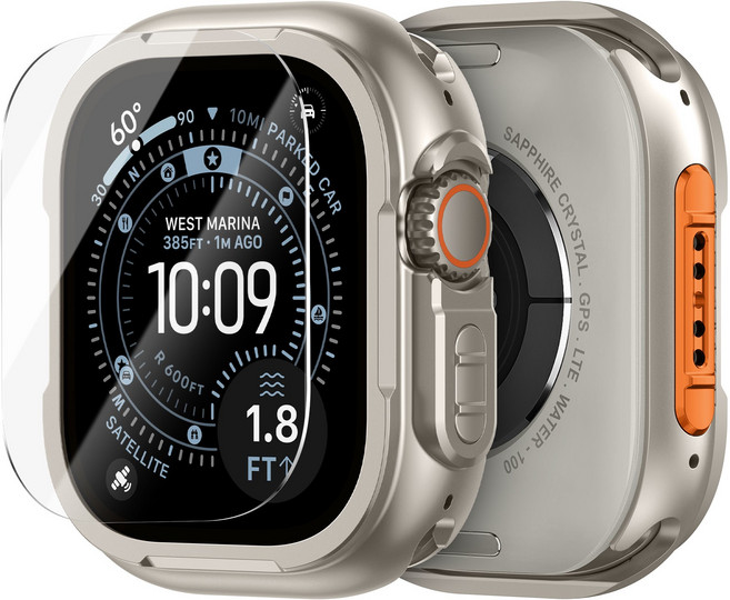 밴드톡 애플워치 호환 메탈 범퍼 케이스 S11/10/9/8/7/6/5/4 외관을 Ultra1/2/3 메탈 프레임 변신 드레스업 커버 44mm 45mm 46mm 49mm, 1개, 티타늄