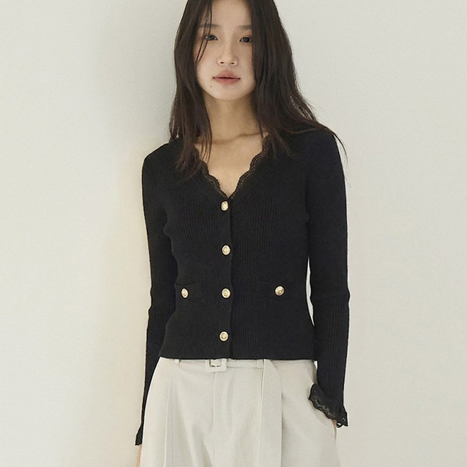 타니즈 에슬로 브이넥 레이스 긴팔 니트 여성 가디건