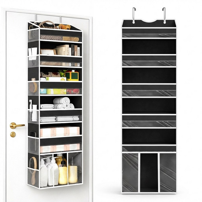 ROYAI ONE 패브릭 6단 걸이식 문걸이 수납 선반 수납포켓, 1개, 블랙그레이