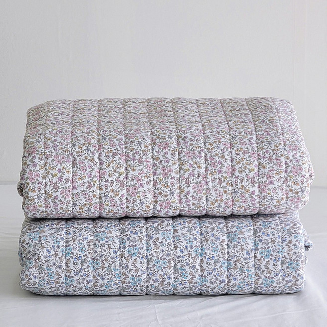 푹신푹신 먼지 없는 알러지케어 플라워 사계절 볼륨패드겸카페트 SS/Q, 블루