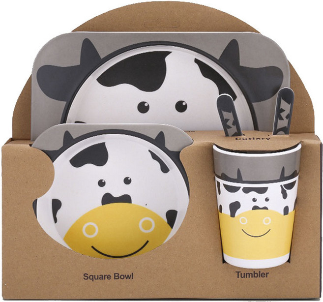 Mengmengdashi 밤부 캐릭터 식판 5종 세트, 식판 + 보울 + 컵 + 숟가락 + 포크, 소, 1개