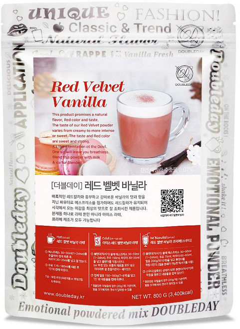 [더블데이] 레드 벨벳 바닐라 파우더 800G / 바닐라 라떼 프라페 료 베이스 믹스, 1개, 1개입