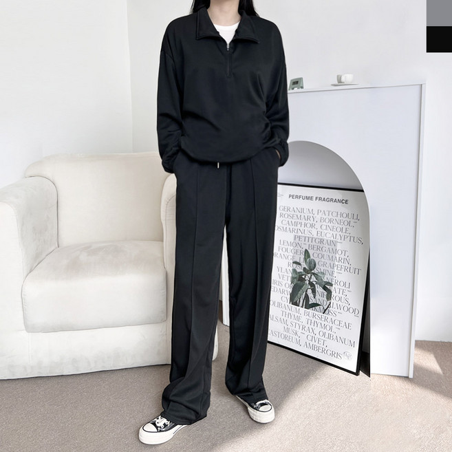 여자 오버핏 반집업 맨투맨 편안한 앞라인 와이드 밴딩 트레이닝세트