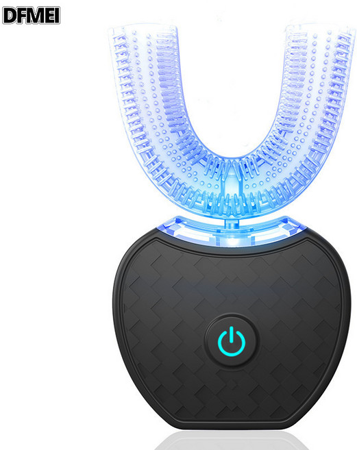 DFMEI U型電動牙刷 成人兒童通用 360度高效清潔 矽膠牙托 冷光護理, 1個, 如圖, 黑色