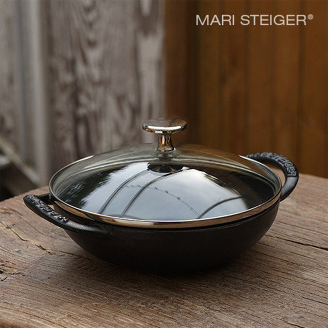 베이비웍 무쇠주물 양수냄비 모던 하우스 마리슈타이거 스타우브 냄비, 마리슈타이거베이비웍 유리뚜껑(18cm)