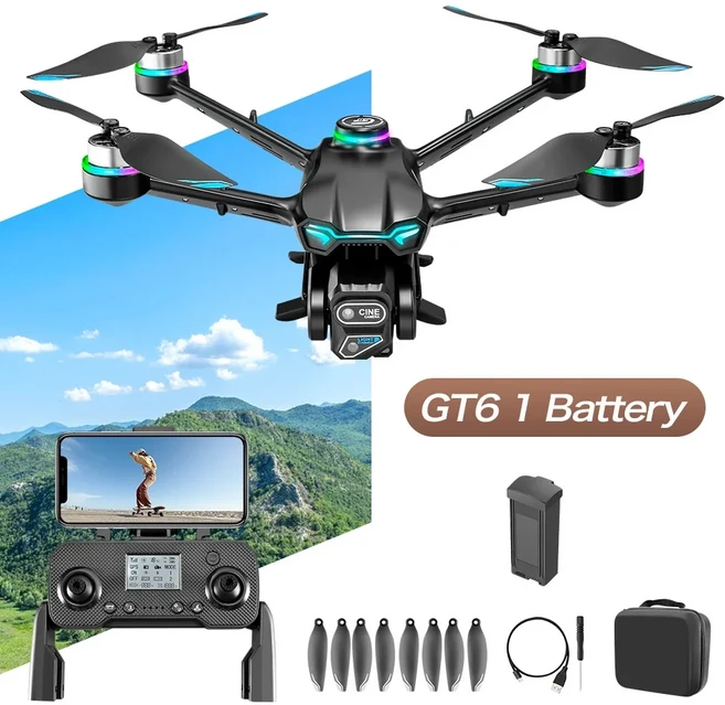 2.4G RC 드론 4CH 6 축 자이로 스코프 GPS 원격 제어 HD 항공 사진 브러시리스 광학 흐름 제스처 Quadcopte, 01 black