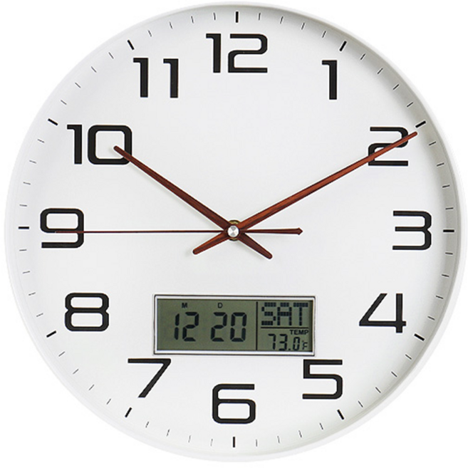 홈컴퍼니 원형 LCD 온도 날짜 인테리어 심플 아날로그 무소음 건전지 벽시계 30CM, 블랙