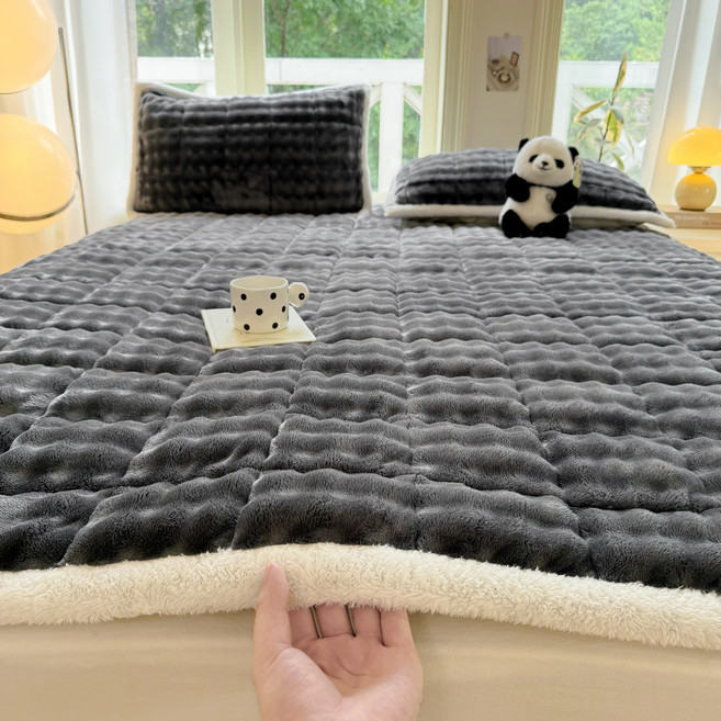 [봄 맞이 특가] 모다까사 토끼털 침대패드 베개커버 세트 고정밴드, 다크그레이