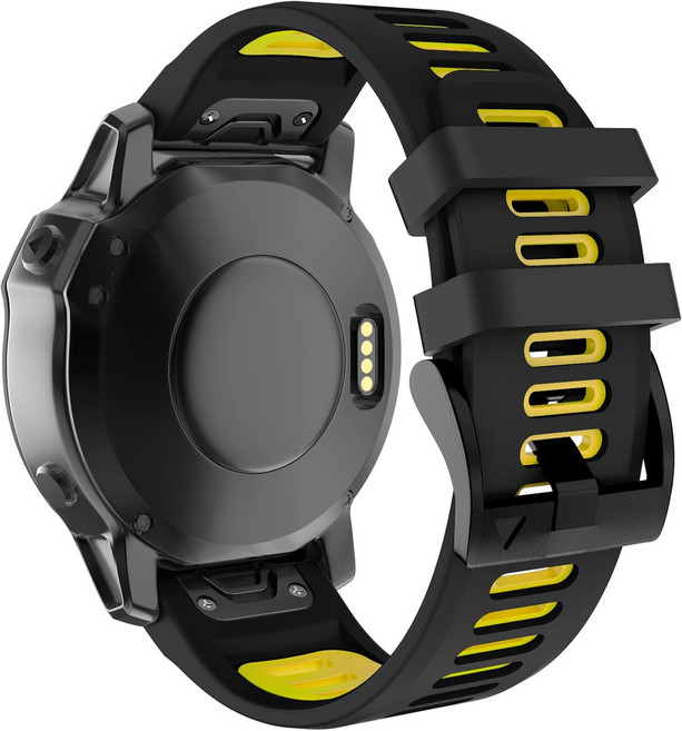 OVERSTEP Garmin Fenix 7XFenix 6X ProFenix 5X PlusDescent Mk2 Mk2i 스마트워치블랙-옐로우용 시계 밴드 26mm 퀵핏 실리콘, Black-Yellow