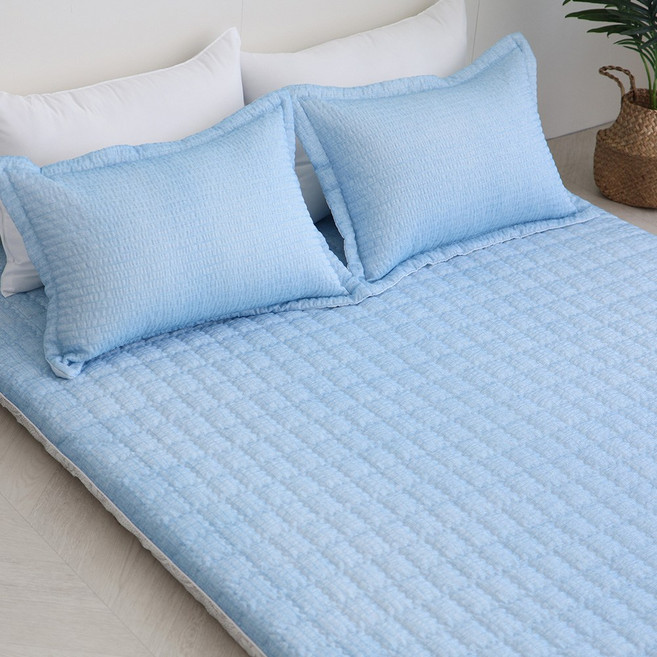 아르떼베딩 미끄럼방지 요커버+요솜 시어서커 시원한 여름요매트 싱글/더블/퀸, 모던_블루, 5cm