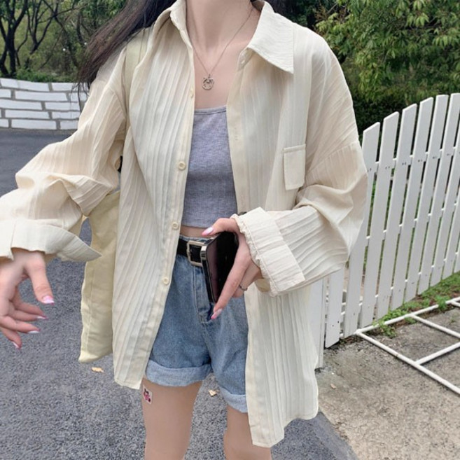 은창]찰랑 링클 버티컬 블라우스 셔츠 여름 상의 퍼프 티셔츠 봄 가을 아우터