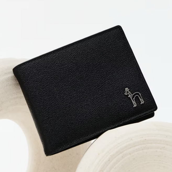 헤지스 블랙 클래식 로고장식 소가죽 반지갑