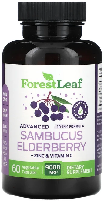 Forest Leaf Advanced Sambucus Elderberry + Zinc & Vitamin C 60 Vegetable Capsules, Forest Leaf, Advanced Sambucus, 1개 - 쿠팡