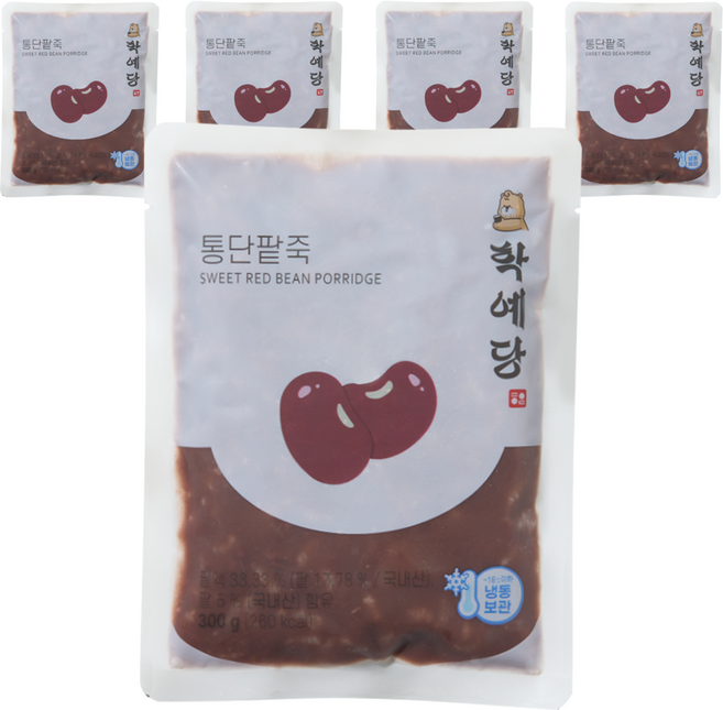 100% 국내산 단팥죽 학예당 신선죽, 300g, 5개