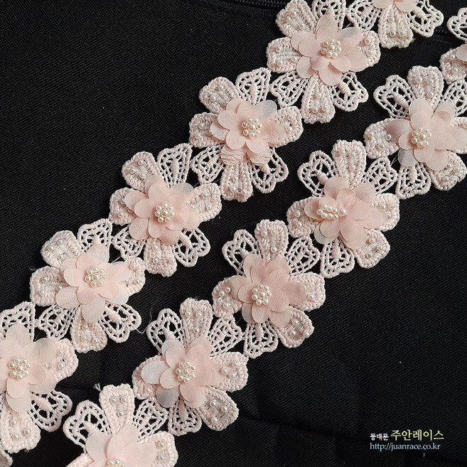 핑크 웨딩꽃잎레이스 토션 코사지레이스 의류부자재 DIY악세사리 리본공예재료, 1개, 기본