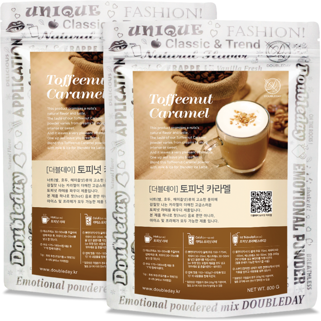 더블데이 토피넛 카라멜 파우더 라떼 헤이즐넛 월넛용, 800g, 2개