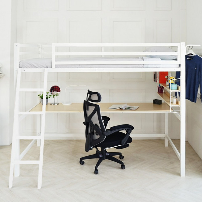 일루일루 코모드i 스퀘어 책상 벙커침대 SS 철제 성인 2층 수납 학생 올인원, 프레임만구입, 아이보리