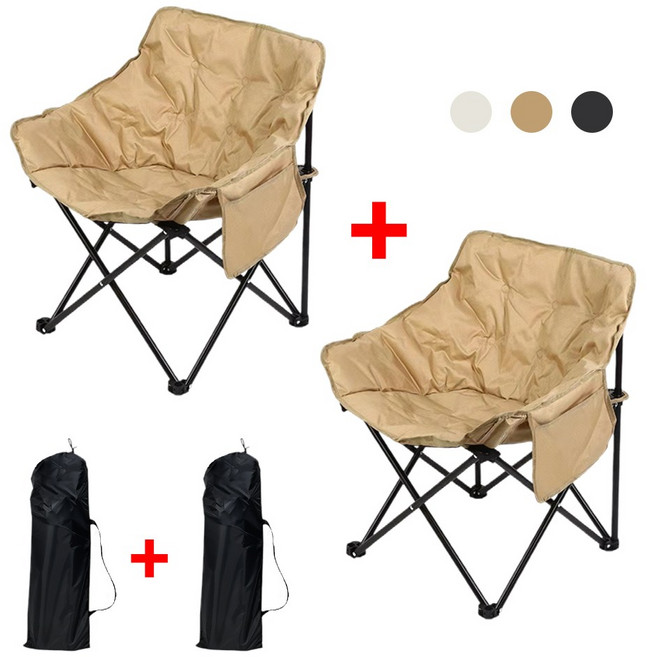 자캠 쿠션 와이드 캠핑 의자 세트 접이식 낚시 의자, 2개, 베이지