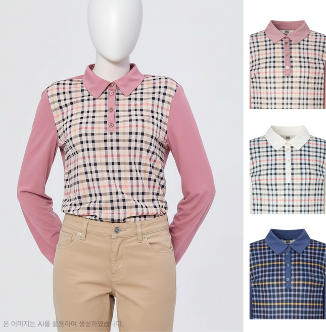 닥스 여성 24FW 스테디셀러 체크 배색 긴소매 카라티셔츠