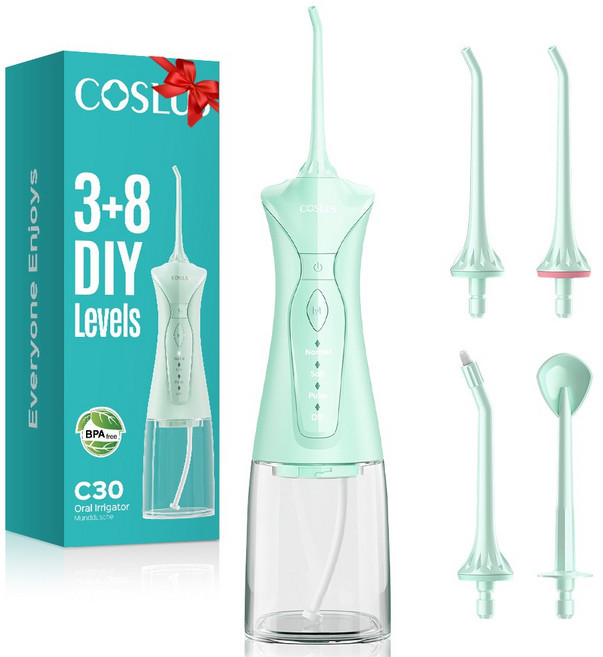 COSLUS 코슬루스 3+8 모드 무선 구강세정기 IPX7 급방수, 그린, C30