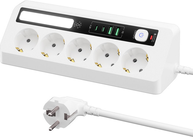 2PD+2USB 멀티탭 콘센트 삼각형 테이블형 터치 3색 야간등, 1개, 흰색, 2m