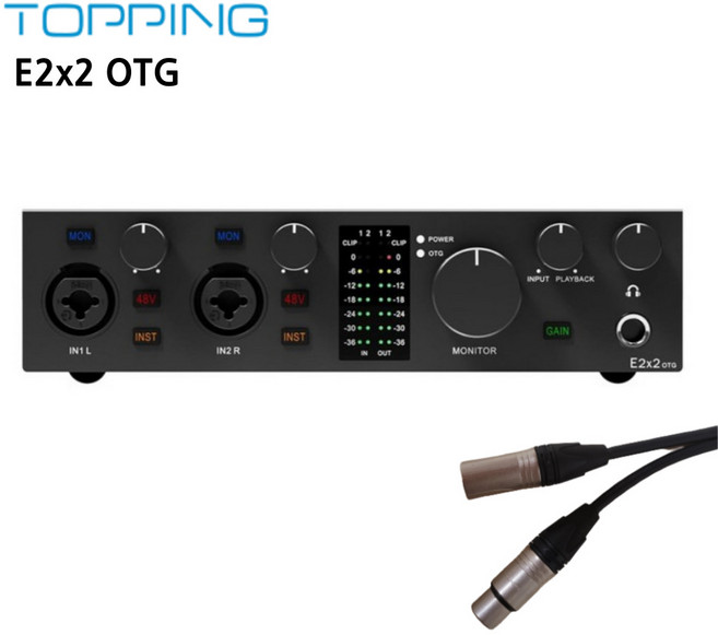 찬양랜드 Topping 국내 정품 토핑 프로 USB 오디오 인터페이스 +케이블 레코딩 보컬 녹음 방송용, BK, E2x2 OTG+마이크케이블