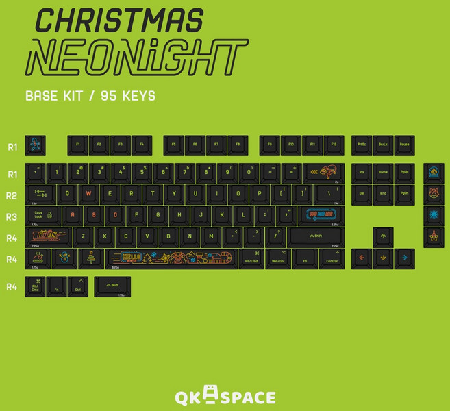 QKA SPACE CHRISTMAS NEONIGHT 黑透明鍵帽 聖誕主題鍵帽組 95鍵, 1個, 黑透明