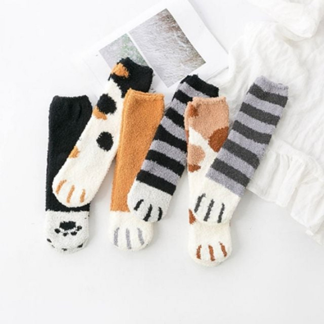 고양이 여자 임산부 극세사 롱 수면양말 삭스 6종 hol+079Ai