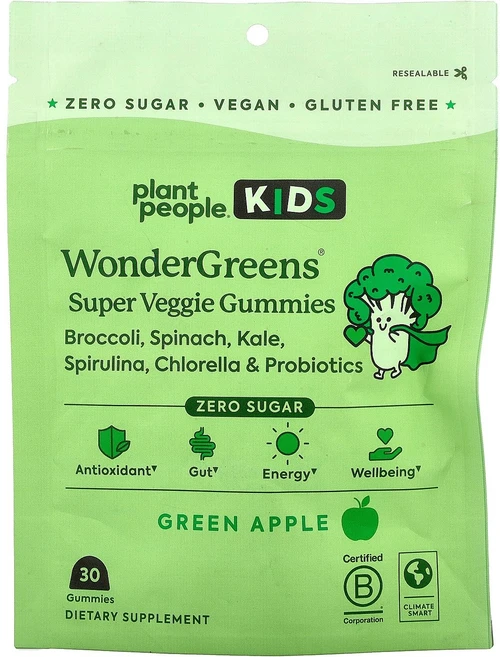 Plant People 어린이용 wonderGreens® 슈퍼 베지 구미젤리 청사과 구미젤리 30개 People (플랜트 피플) - 쿠팡