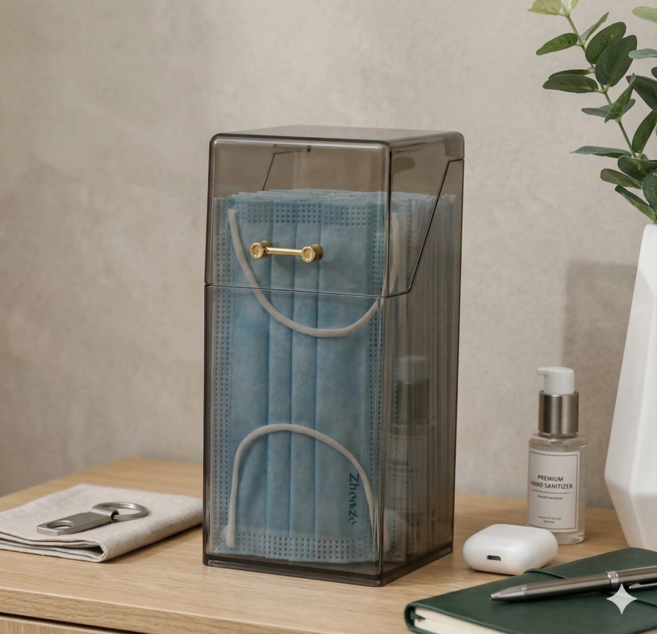 에센셜00 일회용 마스크 클리어 다용도 보관함, 흑색, 1개