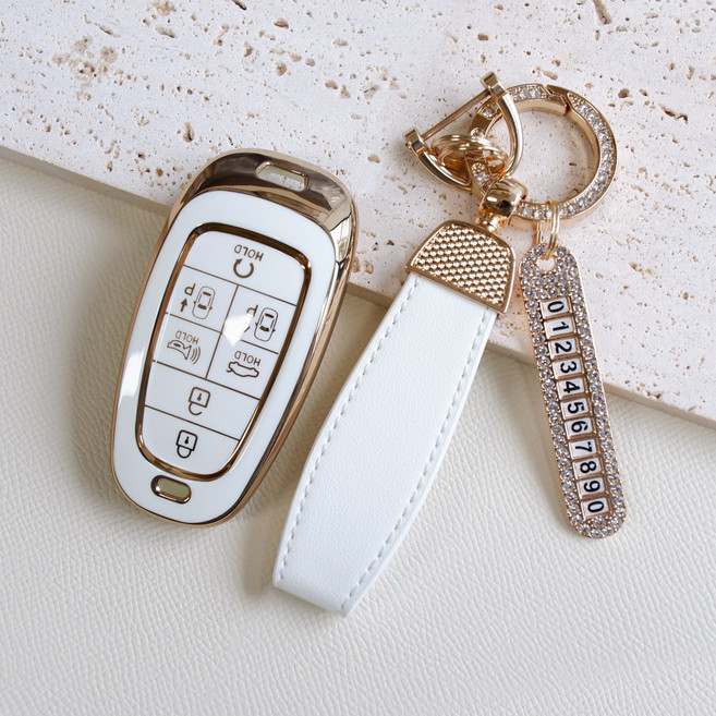 트니르 호환 현대 차키케이스 TPU 그랜져 싼타페 넥쏘 팰리세이드 쏘나타 더뉴, 현대A타입(7버튼), 큐빅오링, 화이트