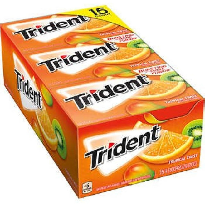 Trident 트라이던트 레이어스 트로피칼 트위스트 껌 26.6g x 15팩 슈가 프리 Tropical, 15개