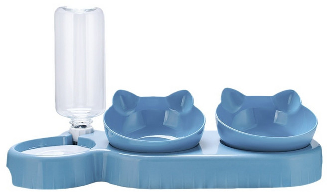 코코필 cocofil 애완동물 3용 식기 그릇 | 고양이 강아지 겸용 사료 물 자동 급수기 [분리형 세척 편리], 1개, 라이트 블루