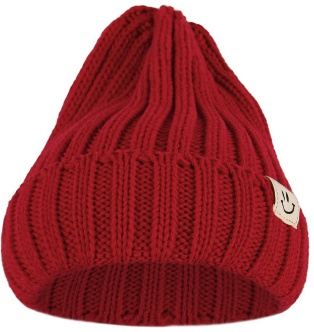 라핑 골지 아크릴 롱 비니 스마일 패치 모자