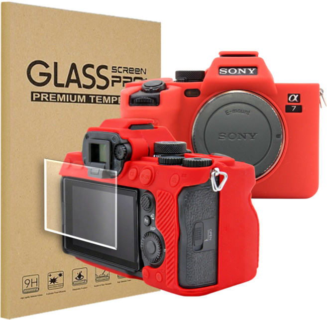 소니 A7M5 카메라 풀커버 하우징 케이스 액정 방탄유리 필름, 1세트, 레드