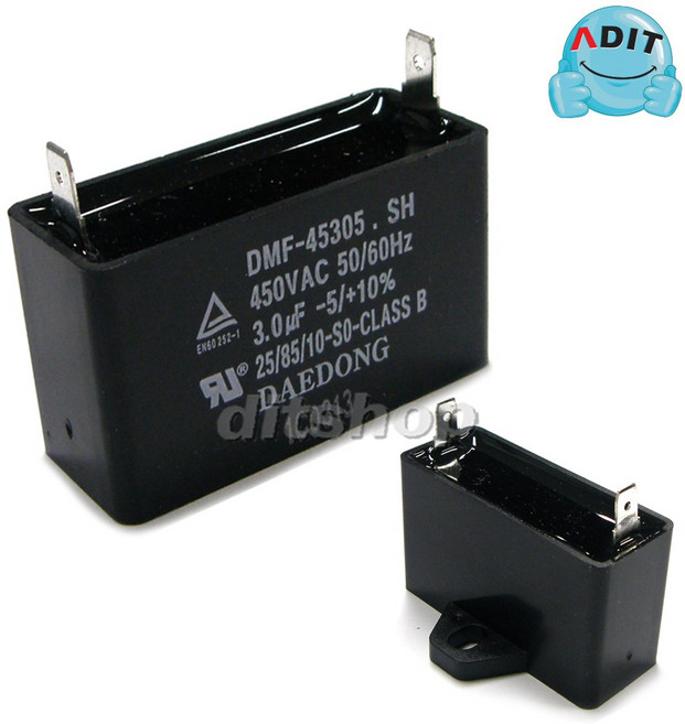 ADIT - 450V 3.0uF 국산정품 모터 콘덴서 선풍기 에어컨 실외기 환풍기 보일러 펌프 후드 기동콘덴서 커패시터 사각수지 선풍기부품, 1개, BK0824