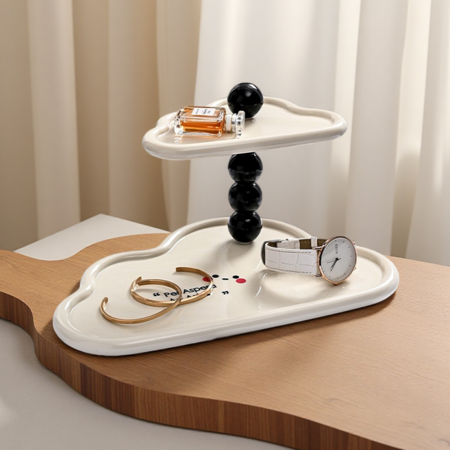 APOIO 2단 화장품 향수 차키 인테리어 트레이 현관 거실용 액세서리 소품 수납, 크림