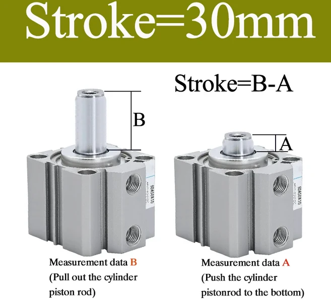 SDA 16/20/25/32/40/50/63/80/100 공기압 실린더 복동형 5-100mm 스트로크 소형 얇은 피스톤 액추에이터, 03 Bore 16mm, 08 Stroke 30mm
