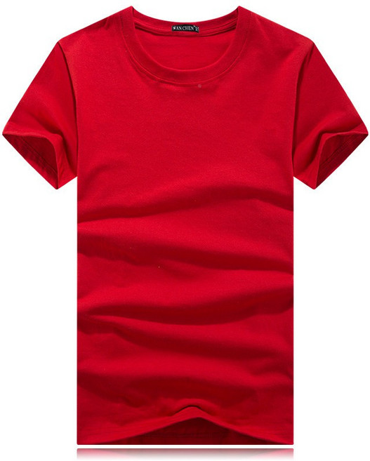 WANCHEN 男女通用圓領短袖素T, 大紅
