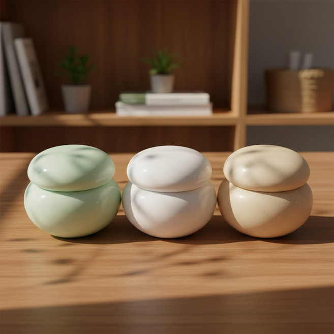 르브아 현관소금단지 미니 소금 항아리, 하얀달빛+푸른빛+흙담빛 3종
