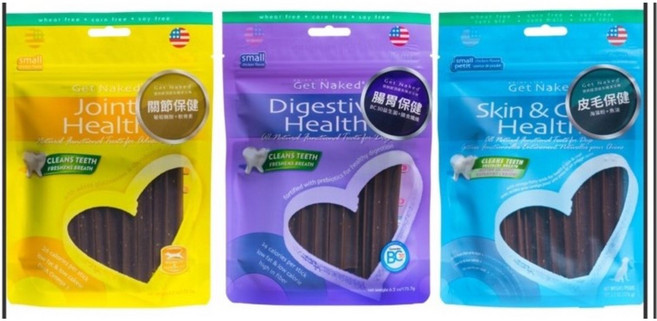 健納緹 Get Naked 有機保健潔牙棒 - 關節、皮毛、腸胃健康, 176g, 3個, 關節保健S（黃色包裝）