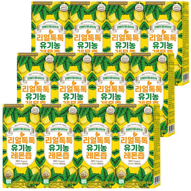 리얼톡톡 유기농 레몬즙 NFC 착즙 레몬수 원액 레몬 주스 레몬물 액상 스틱, 280g, 12개