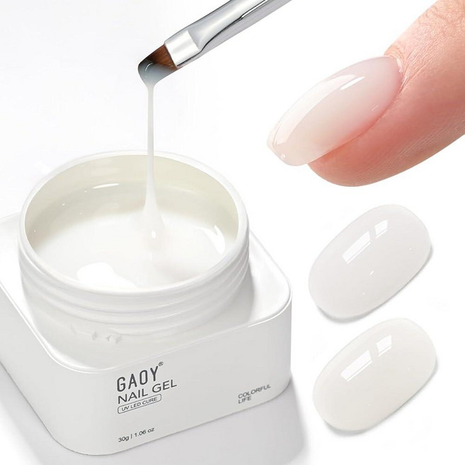 GAOY 컬러 빌더 베이스 30g 브러시 포함 4 in 1 오래 지속되는 네일 젤 누드 핑크 자연 추출물 젤리 자외선 차단 경화 강화 씨 250140, 밀크 화이트