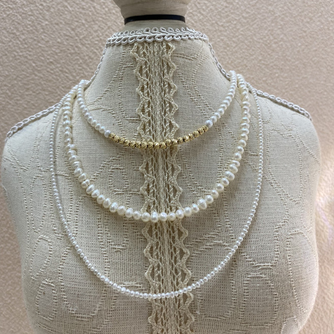 14K 담수 2mm진주 비드 목걸이