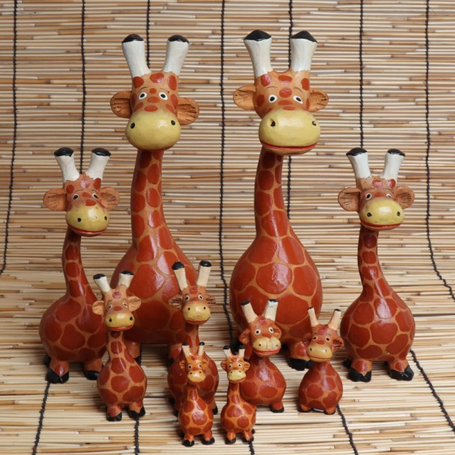 발리 기린 대각족 목각 장식소품 10p세트 인테리어소품 나무인형