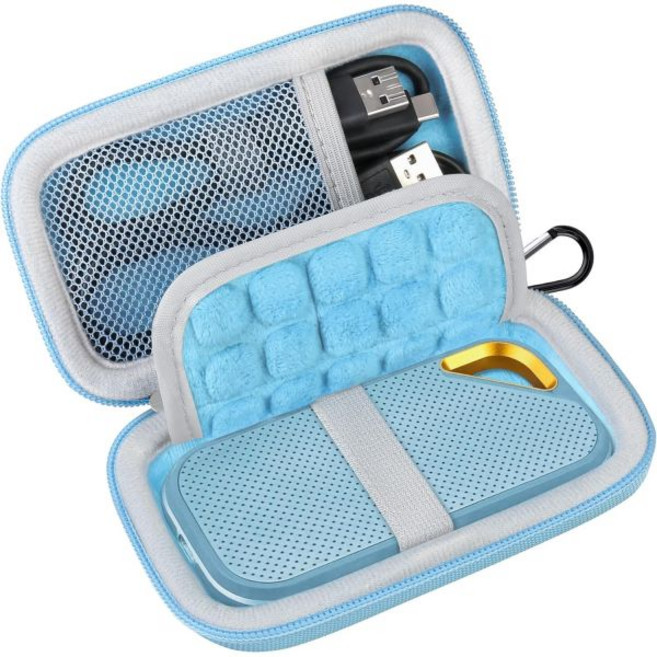 샌디스크 익스트림 프로/샌디스크 휴대용 외장 SSD 500GB 1TB 2TB 4TB USB-C 솔리드 스테이트 드라이브 EVA 충격 방지 보호 스토리지 여행 가방 블랙+블랙, Sky Blue