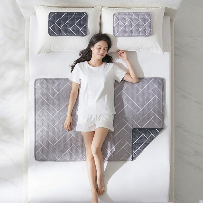 하우스터 냉감 쿨매트 여름 냉감패드, 그레이, 쿨매트+쿨베개 세트